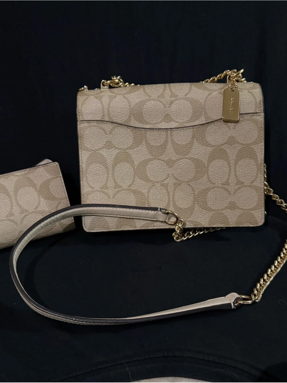 Coach Beige Signature Crossbody with Gold Chain
